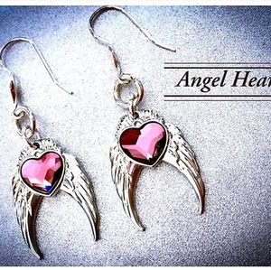 💕LC Jewelry-Silver Wings Swarovski Heart Earrings